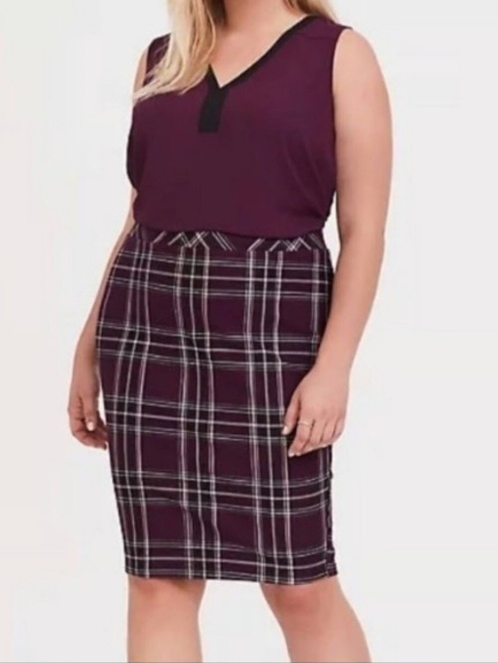 Torrid Plaid Ponte Knee Length Pencil Skirt, Plus 2X